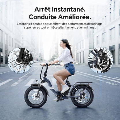 Touroll S2/ S2 Pro Vélo Électrique Pliable Tout-Terrain, 20"×4.0" Fat Tire, 150KM Autonomie, Batterie 720Wh Amovible, Moteur 250W Vélo Électrique Gros Pneu 7 Vitesses, E-Bike Urbain pour Adulte