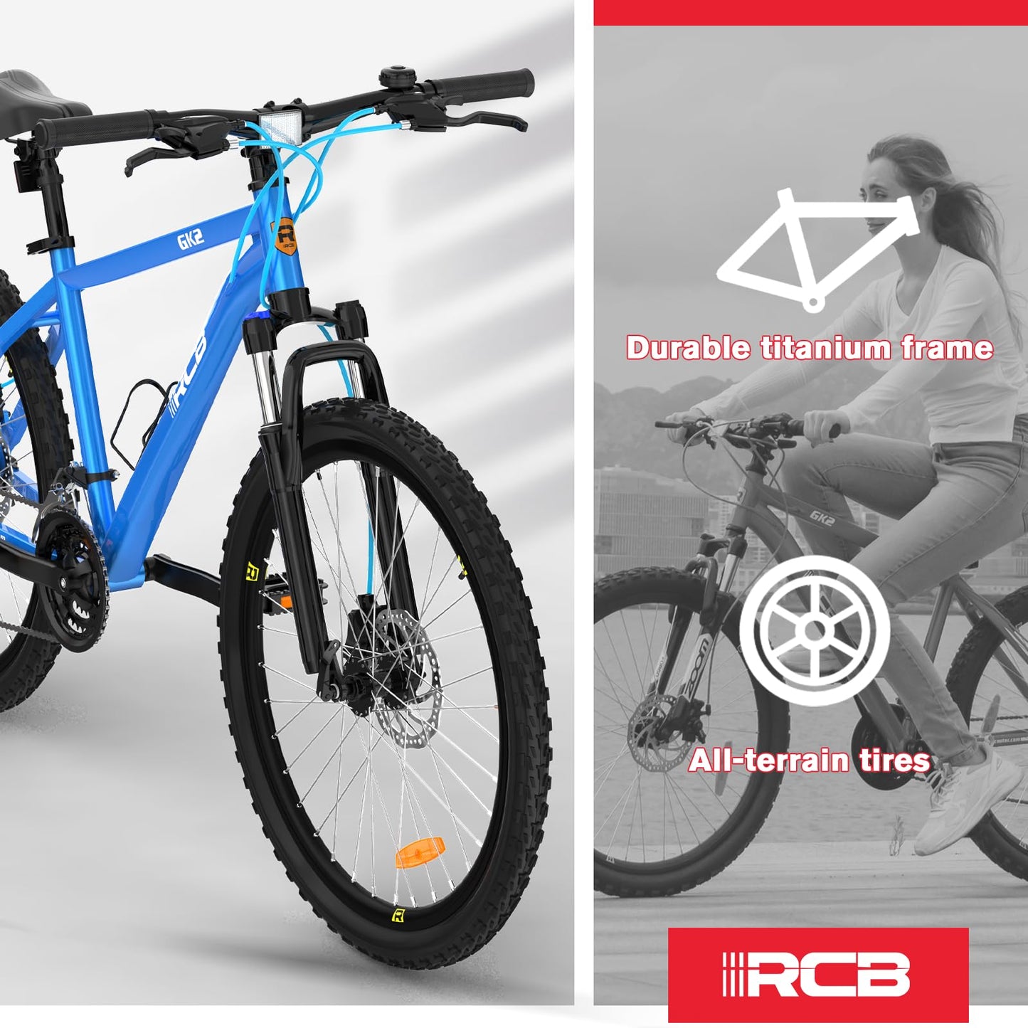 RCB GK2 VTT 26 Pouces, Vélo de Montagne 21 Vitesses avec Cadre en Aluminium et Freins à Disque
