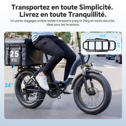 Touroll S2/ S2 Pro Vélo Électrique Pliable Tout-Terrain, 20"×4.0" Fat Tire, 150KM Autonomie, Batterie 720Wh Amovible, Moteur 250W Vélo Électrique Gros Pneu 7 Vitesses, E-Bike Urbain pour Adulte