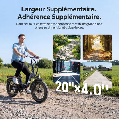 Touroll S2/ S2 Pro Vélo Électrique Pliable Tout-Terrain, 20"×4.0" Fat Tire, 150KM Autonomie, Batterie 720Wh Amovible, Moteur 250W Vélo Électrique Gros Pneu 7 Vitesses, E-Bike Urbain pour Adulte
