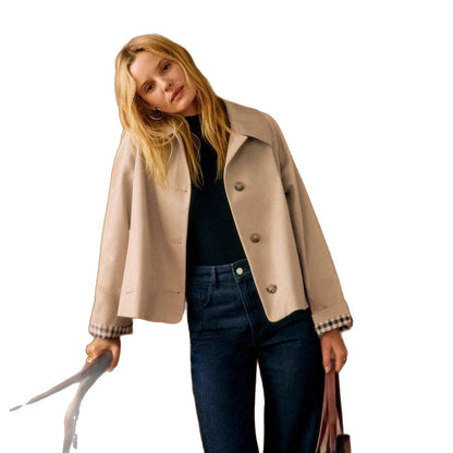 2026 European and American Cross-Border Amazon Women's Casual Simple Jacket Long-Sleeve Single-Breasted Autumn and Winter Coat