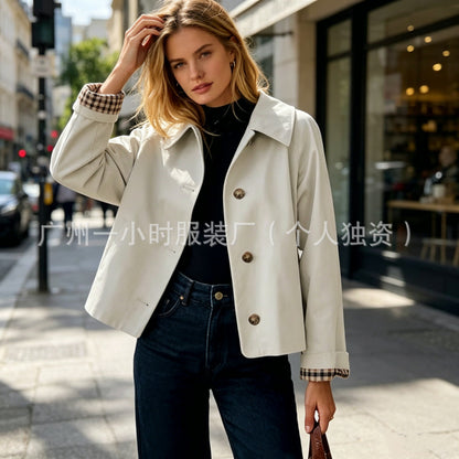 2026 European and American Cross-Border Amazon Women's Casual Simple Jacket Long-Sleeve Single-Breasted Autumn and Winter Coat